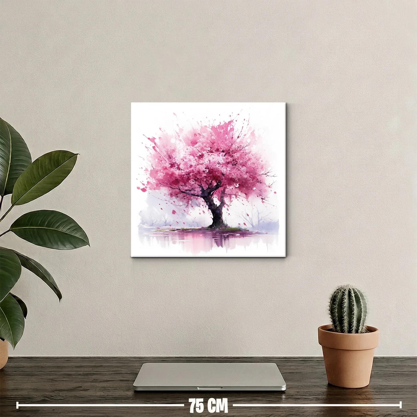 Árbol en flor rosa con reflejo sobre agua calma — miniatura 2