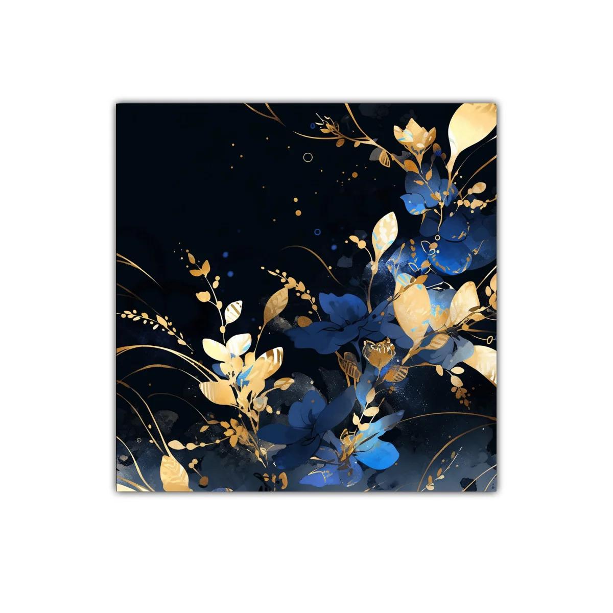 Cuadro floral elegante en tonos azules y dorados — imagen principal