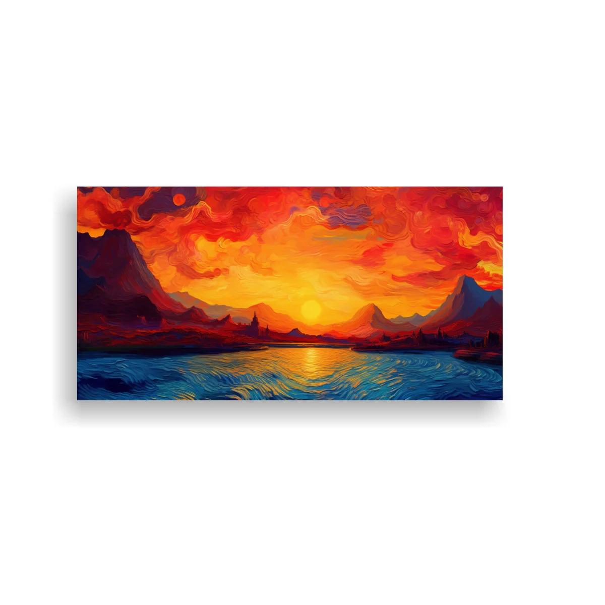 Cuadro atardecer sobre un lago entre montañas — imagen principal
