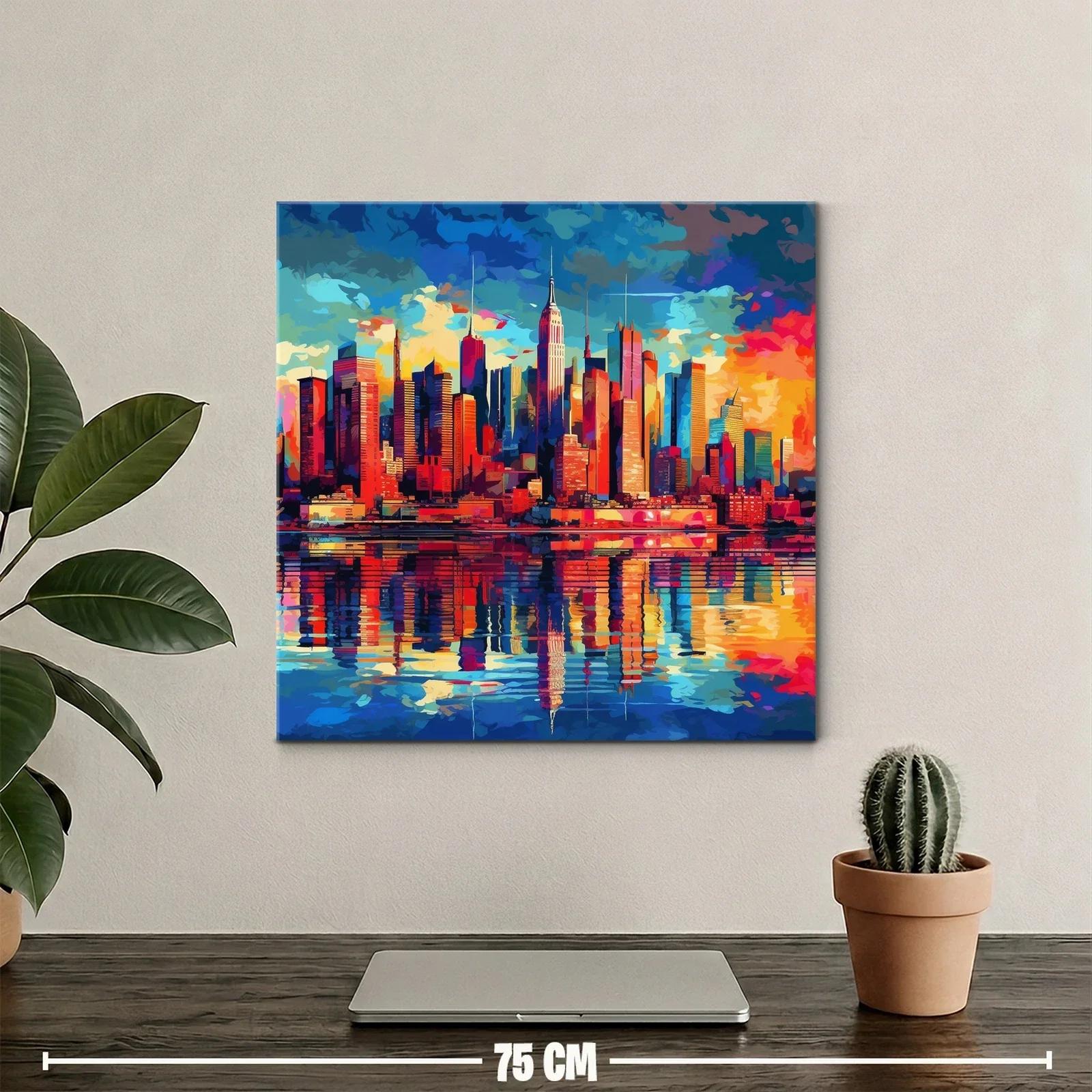 Ciudad vibrante con reflejos al atardecer en tonos intensos — miniatura 2