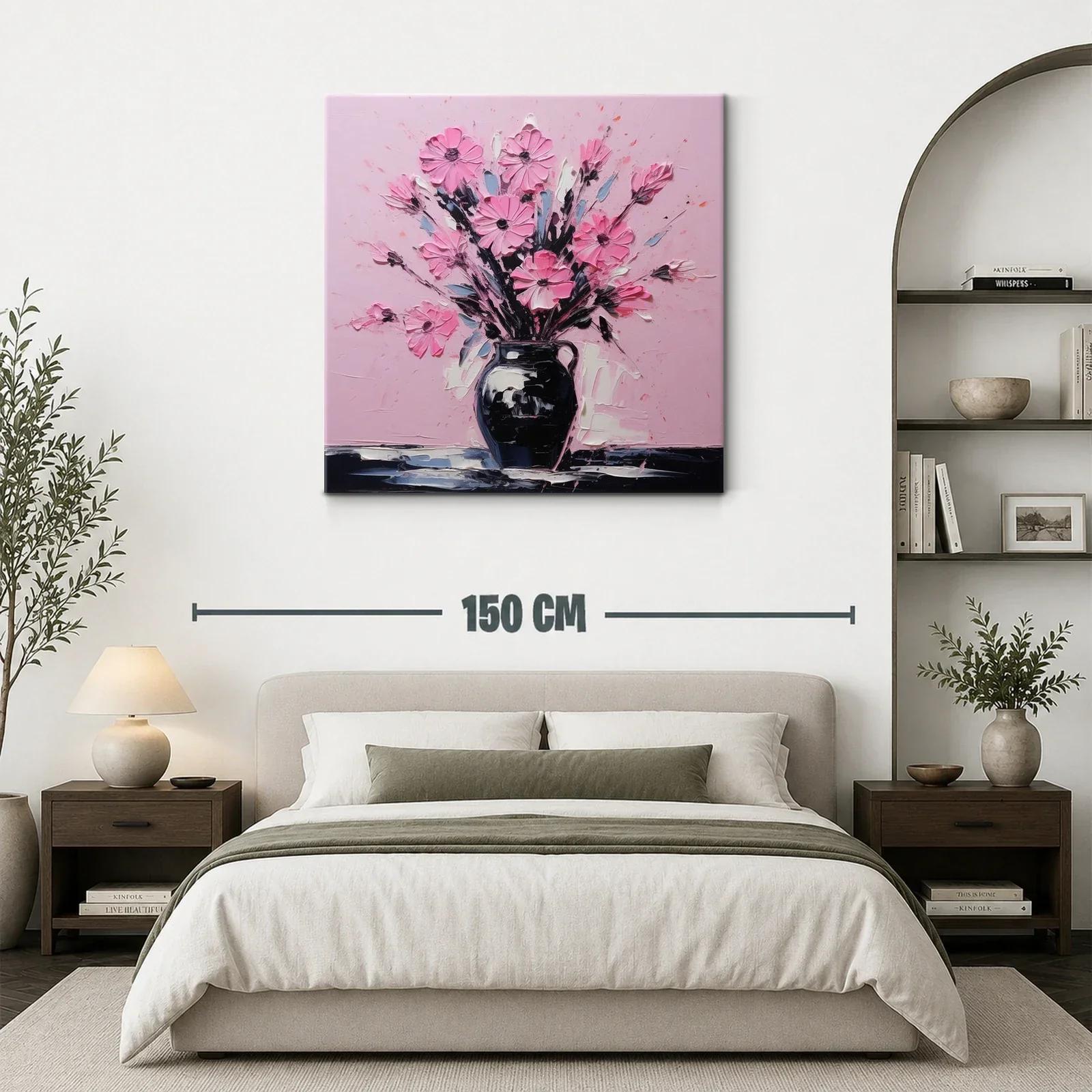 Cuadro vibrante con ramo de flores rosas sobre fondo pastel — miniatura 3