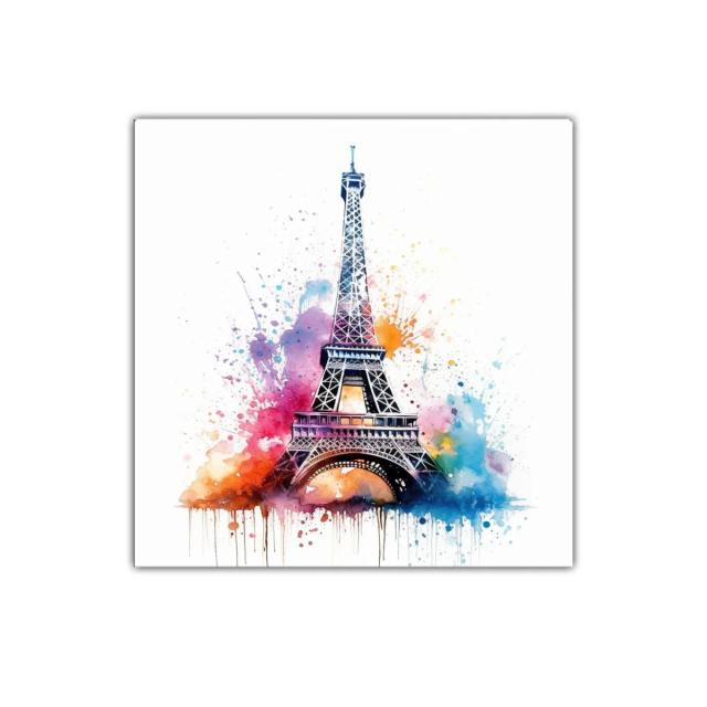Cuadro Decorativo Torre Eiffel en Acuarela Colorida Moderna