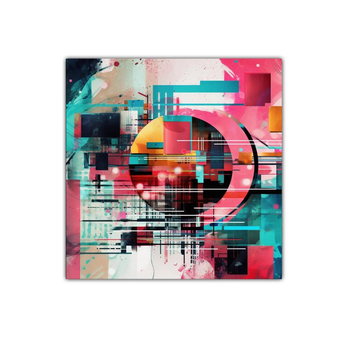 Cuadro abstracto con formas geométricas y colores vibrantes