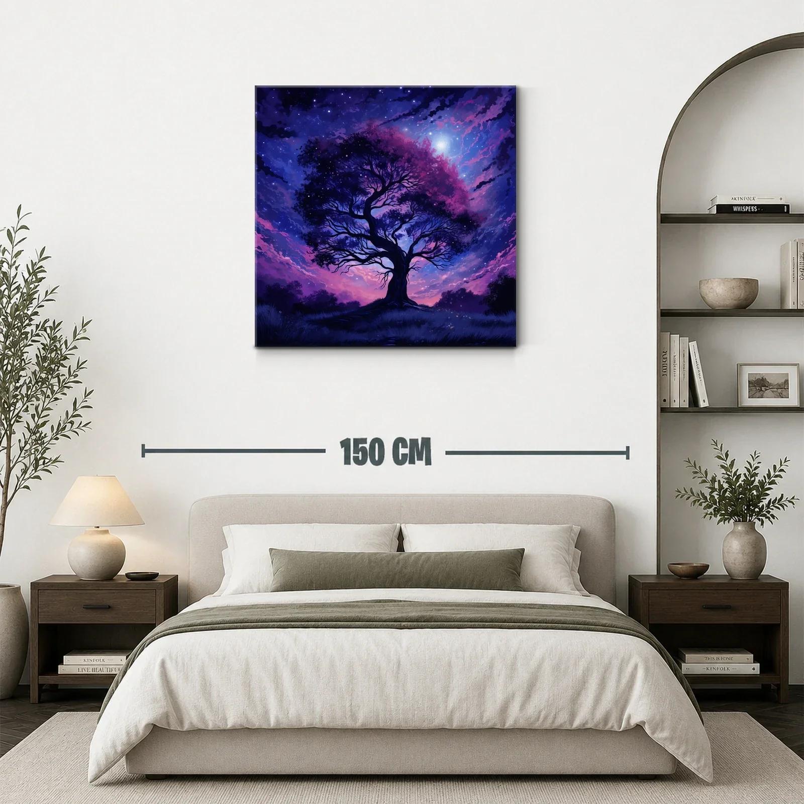 Árbol nocturno con cielo estrellado en tonos morados — miniatura 3