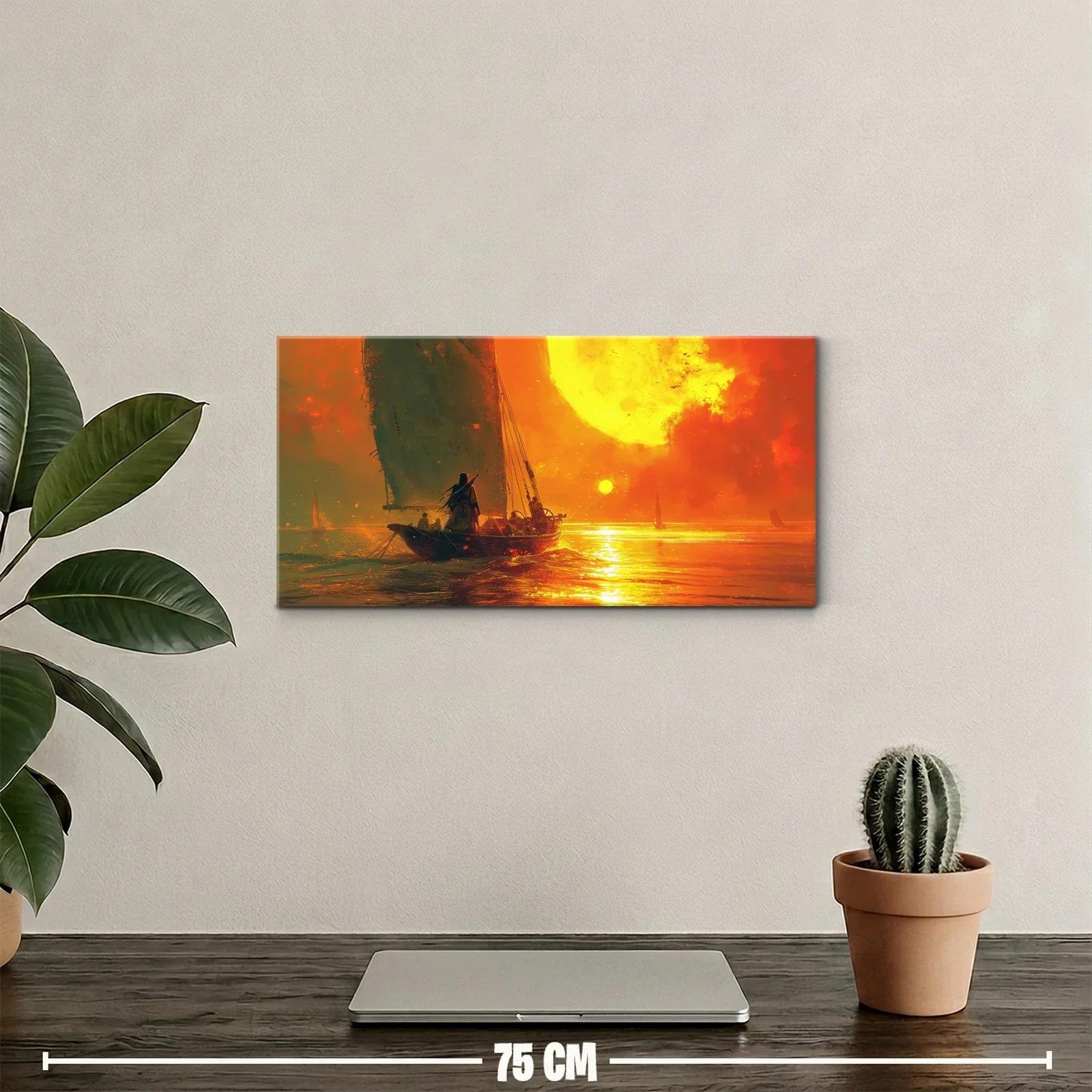 Cuadro velero al atardecer con sol enorme — miniatura 2