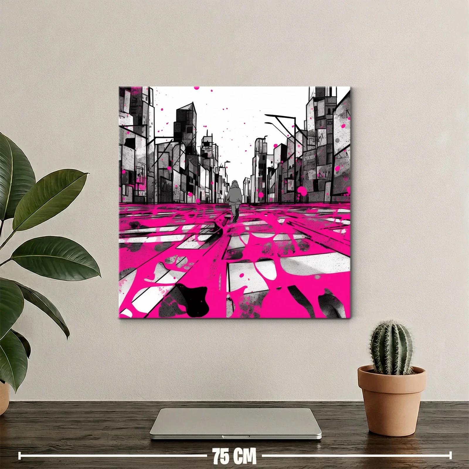 Calle urbana en tonos grises con pinceladas fucsias — miniatura 2