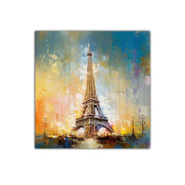 Cuadro Torre Eiffel con tonos cálidos y cielo azul brillante