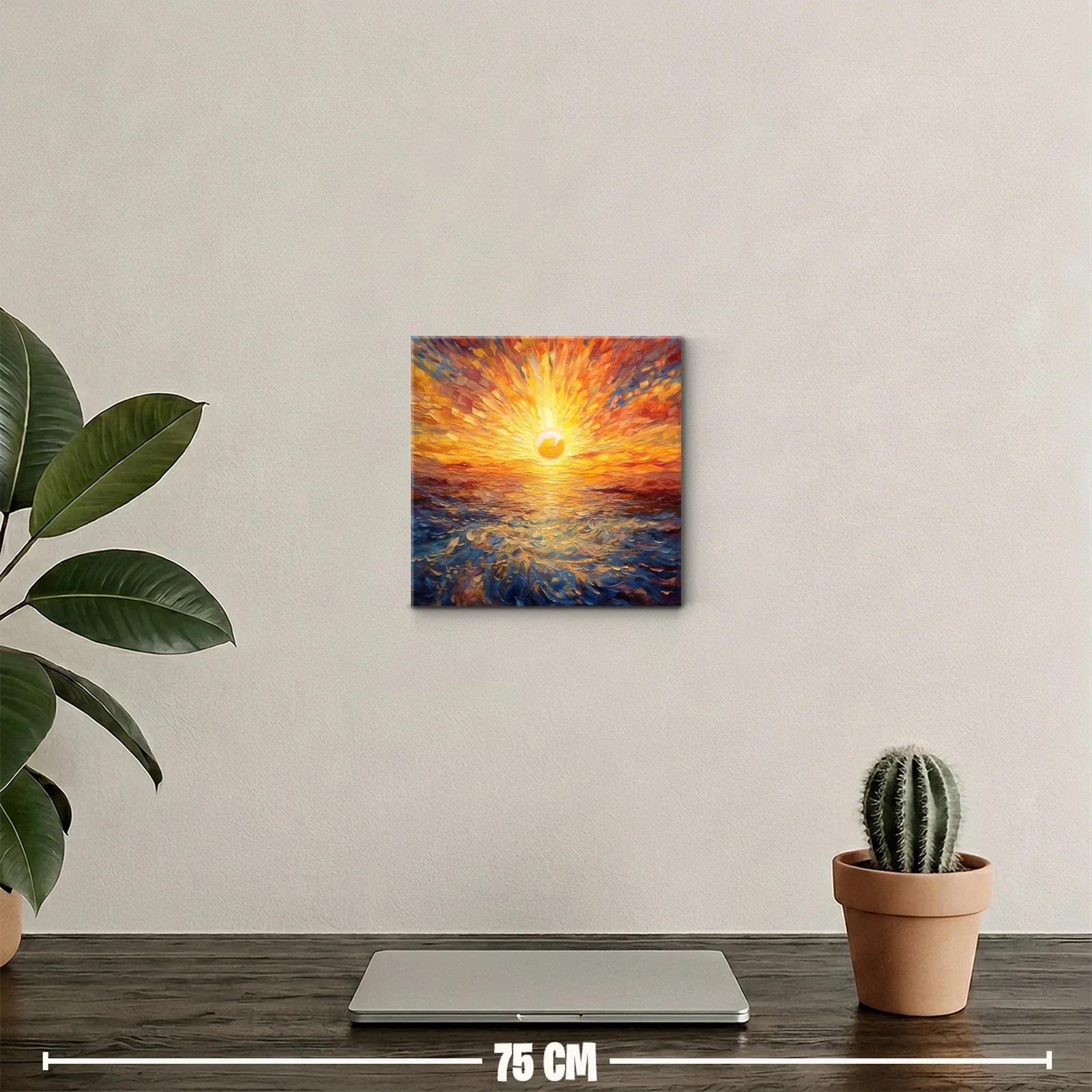 Cuadro vibrante de amanecer sobre el mar en tonos cálidos — miniatura 2