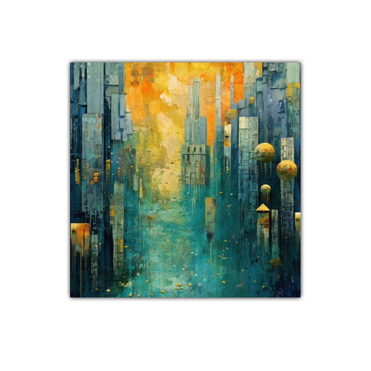 Escena abstracta de ciudad futurista en tonos cálidos y fríos — imagen principal