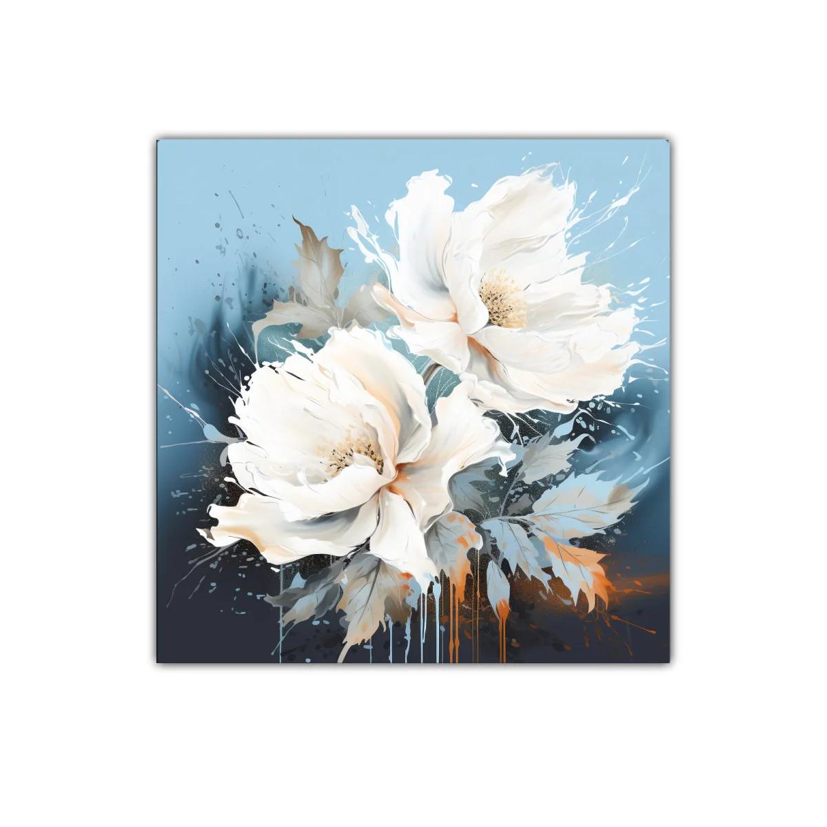 Cuadro floral en tonos suaves y vibrantes azules