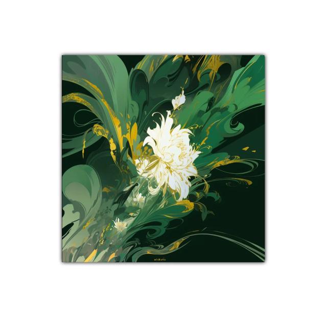 Cuadro decorativo con flor blanca y detalles dorados