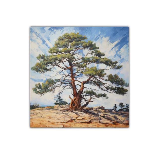 Árbol solitario en paisaje rocoso bajo cielo azul