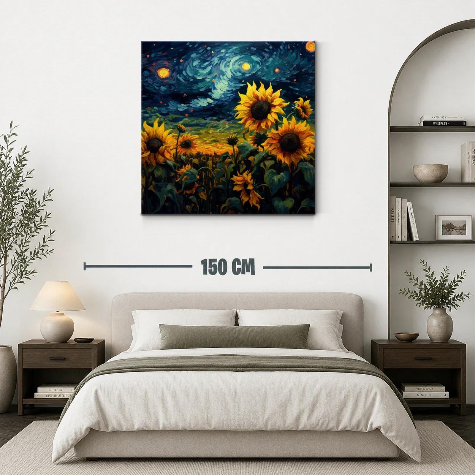 Campo de girasoles bajo cielo estrellado vibrante — miniatura 3