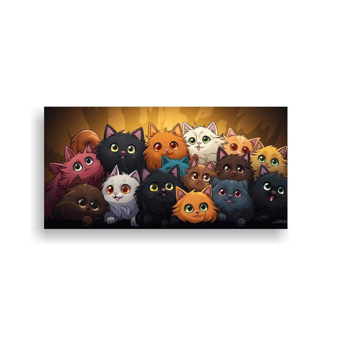 Cuadro grupo de gatos apiñados con ojos grandes