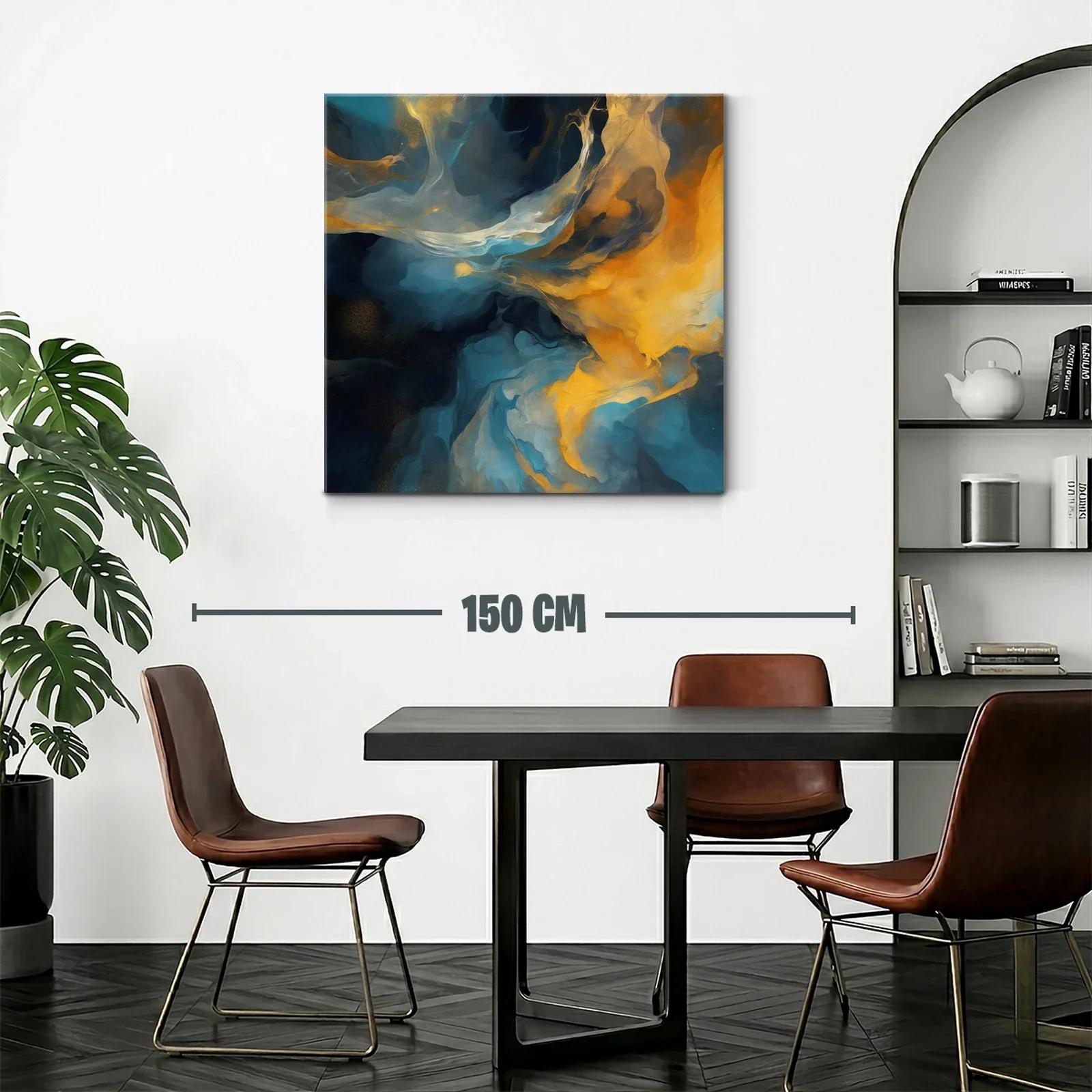 Cuadro abstracto con tonos azules y dorados vibrantes — miniatura 2