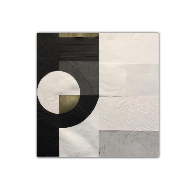 Cuadro decorativo geométrico en blanco negro y gris con texturas