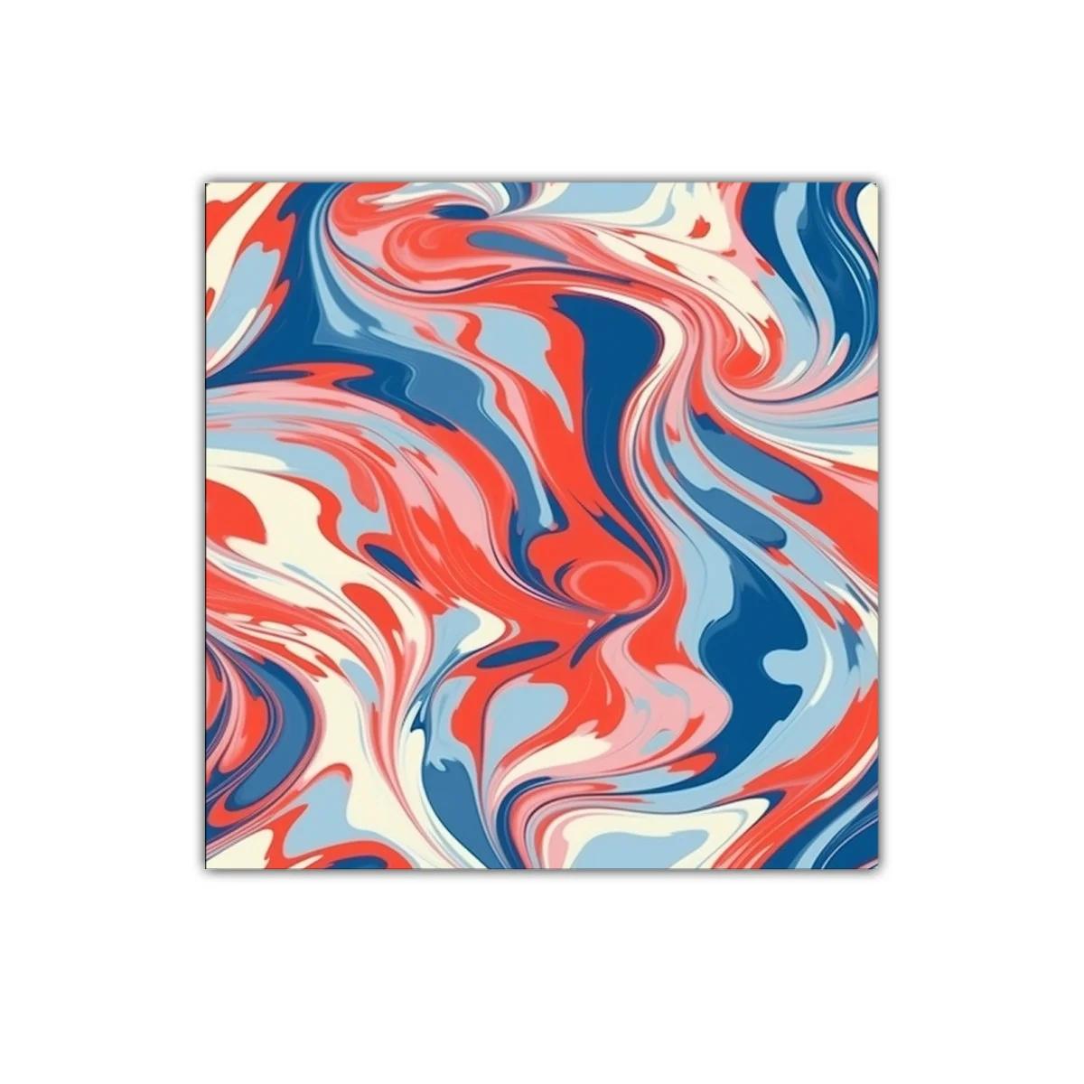 Cuadro Abstracto con Ondulaciones en Tonos Rojos y Azules