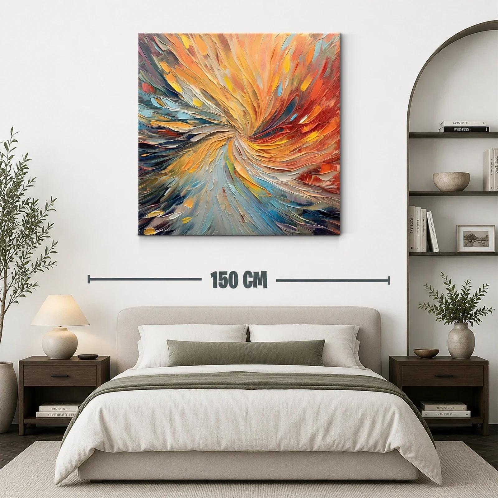 Cuadro abstracto en espiral con tonos cálidos y fríos — miniatura 3