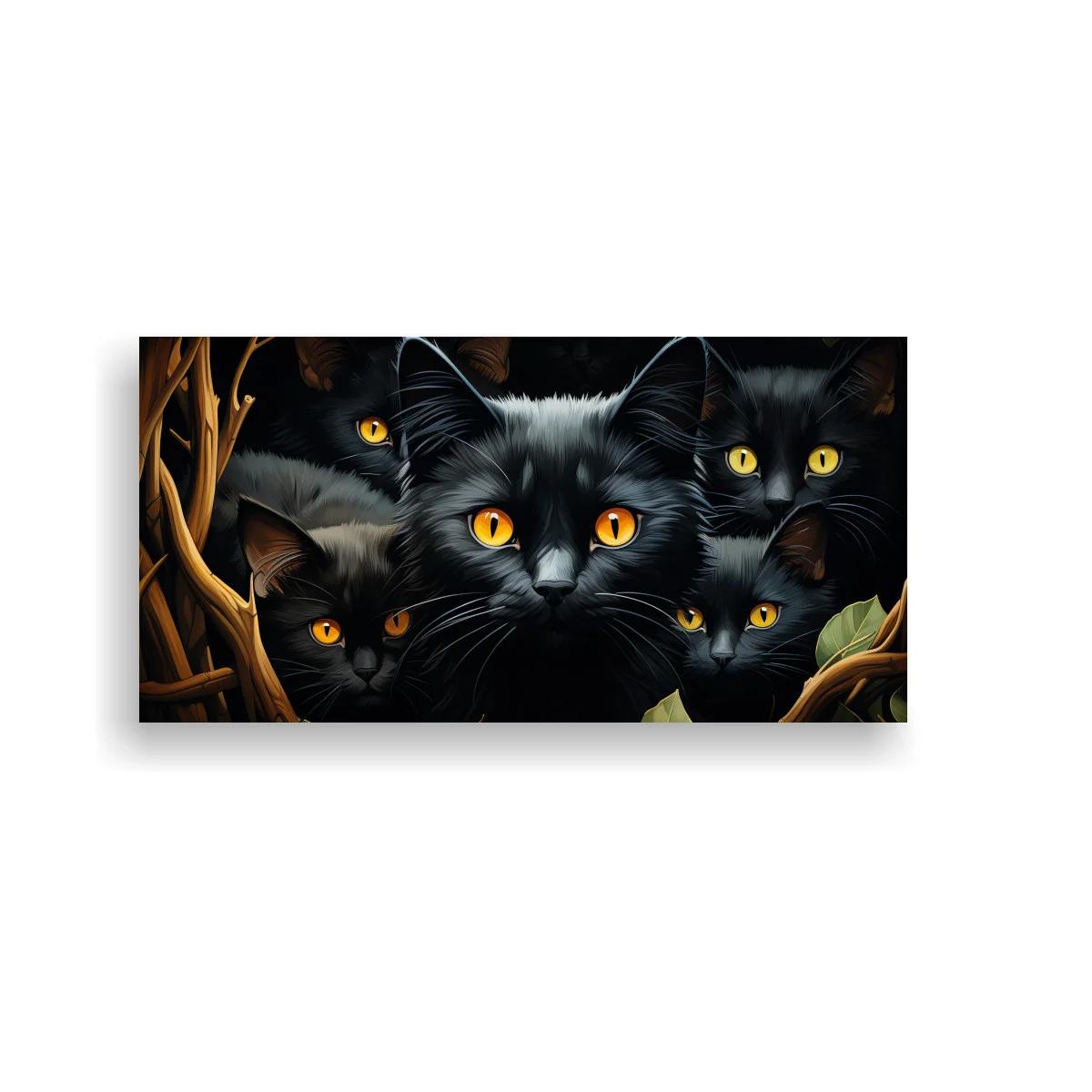 Cuadro grupo de gatos negros emergiendo de la oscuridad