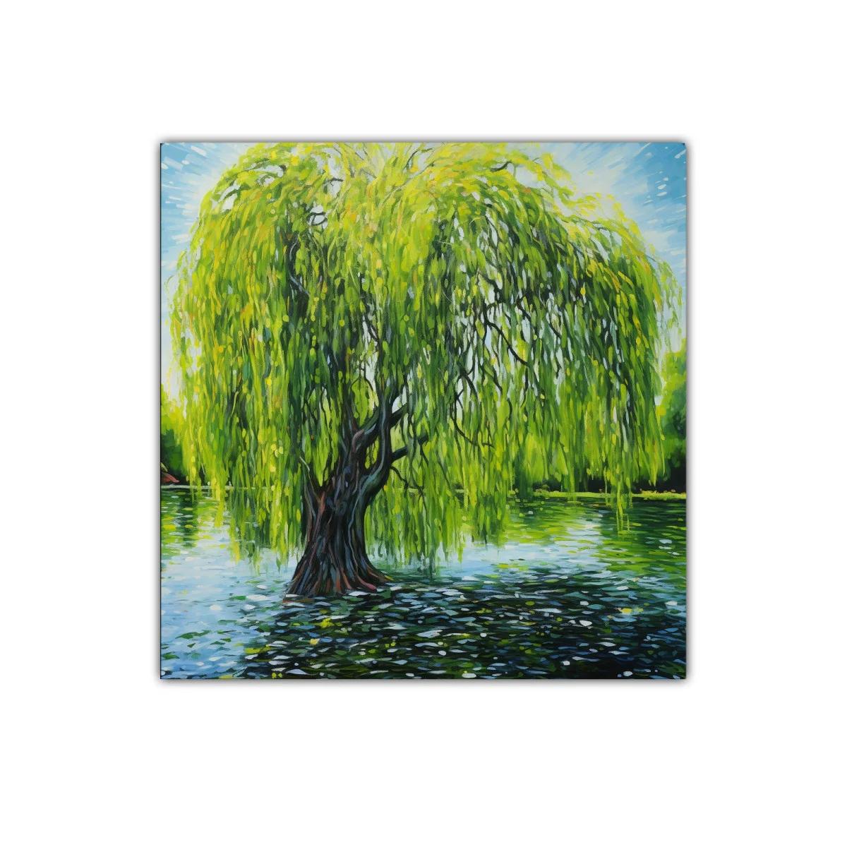 Árbol de sauce sobre el agua con luz vibrante — miniatura 1