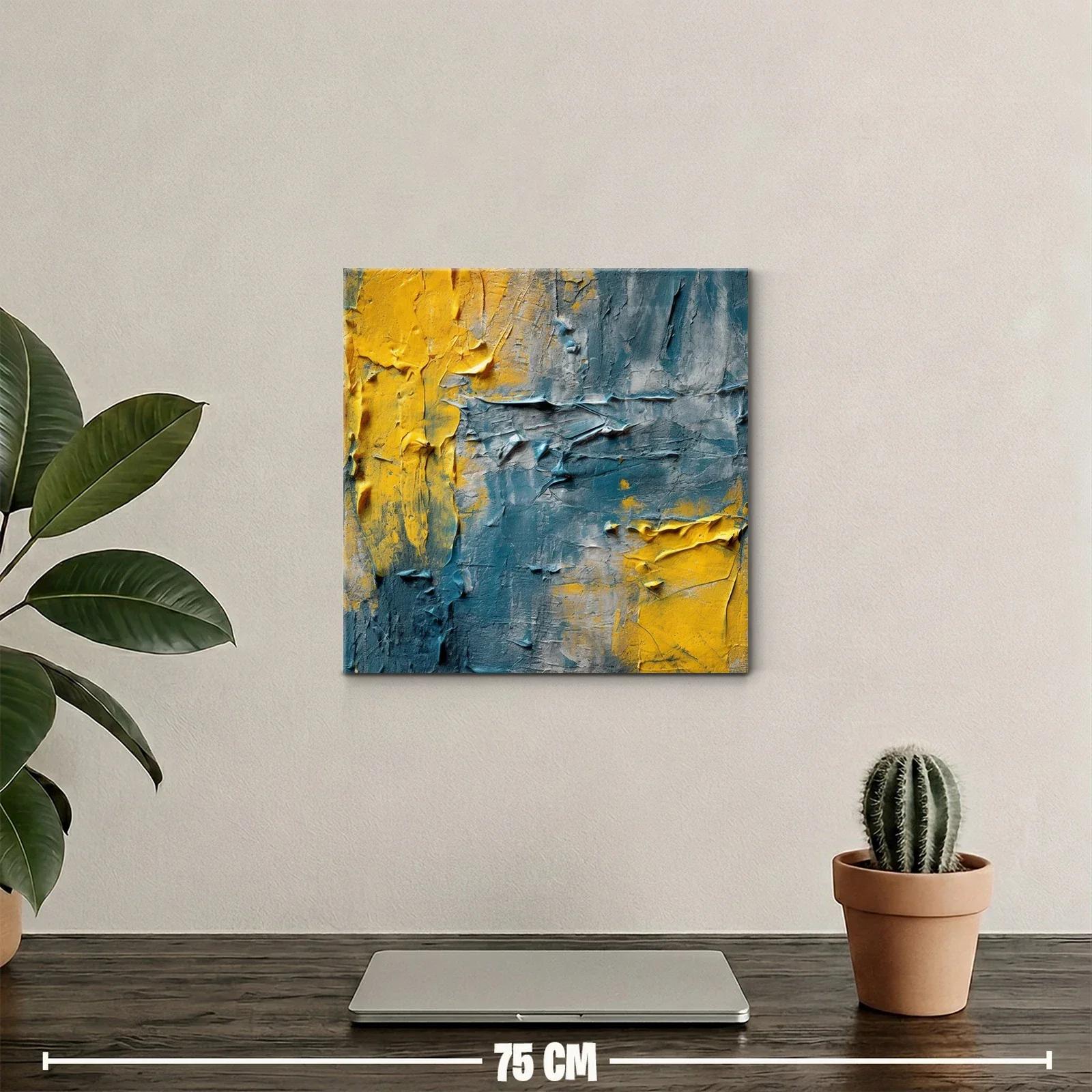 Cuadro abstracto con texturas en tonos amarillo y azul — miniatura 2