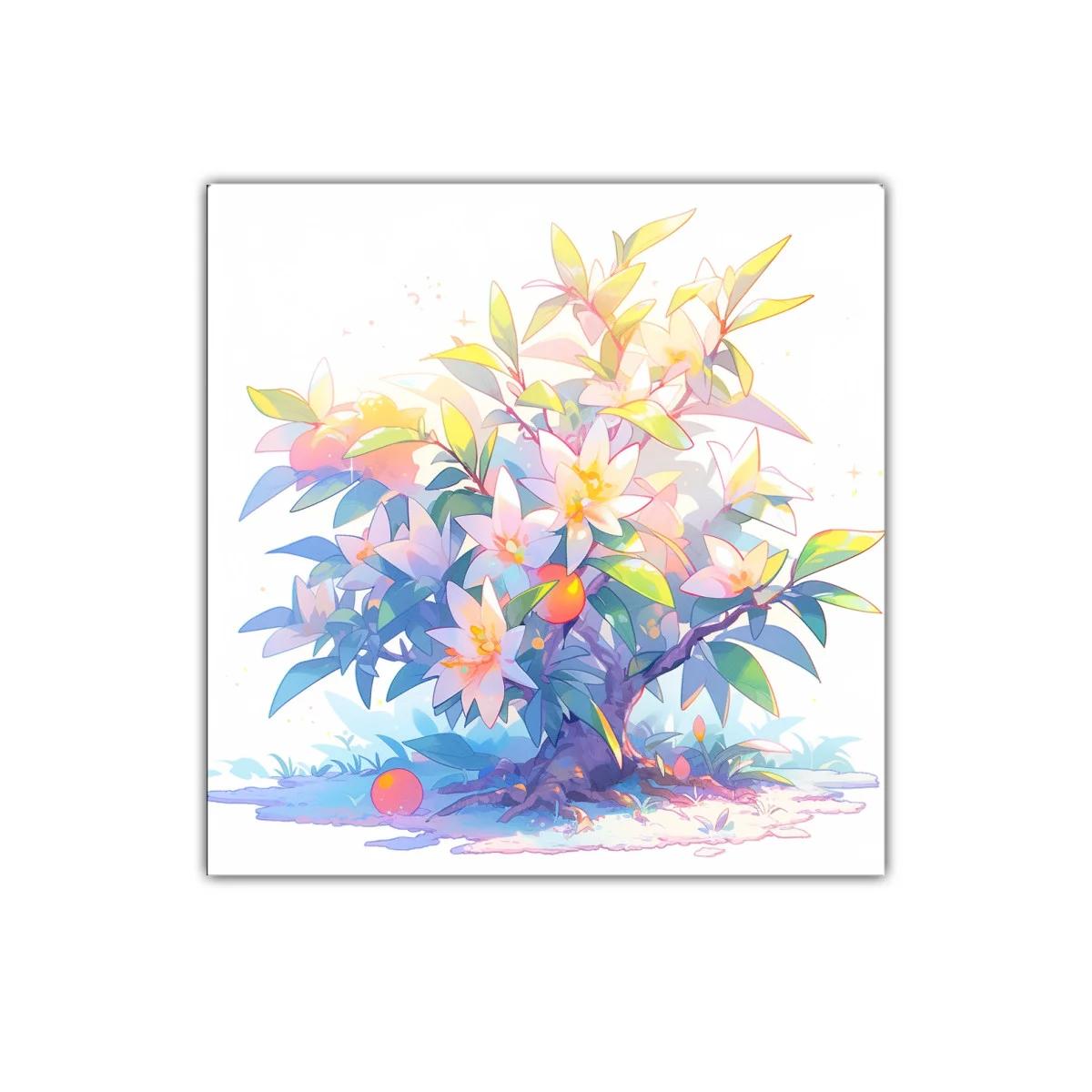 Cuadro de árbol floreciente con tonos pastel y naranjas — imagen principal
