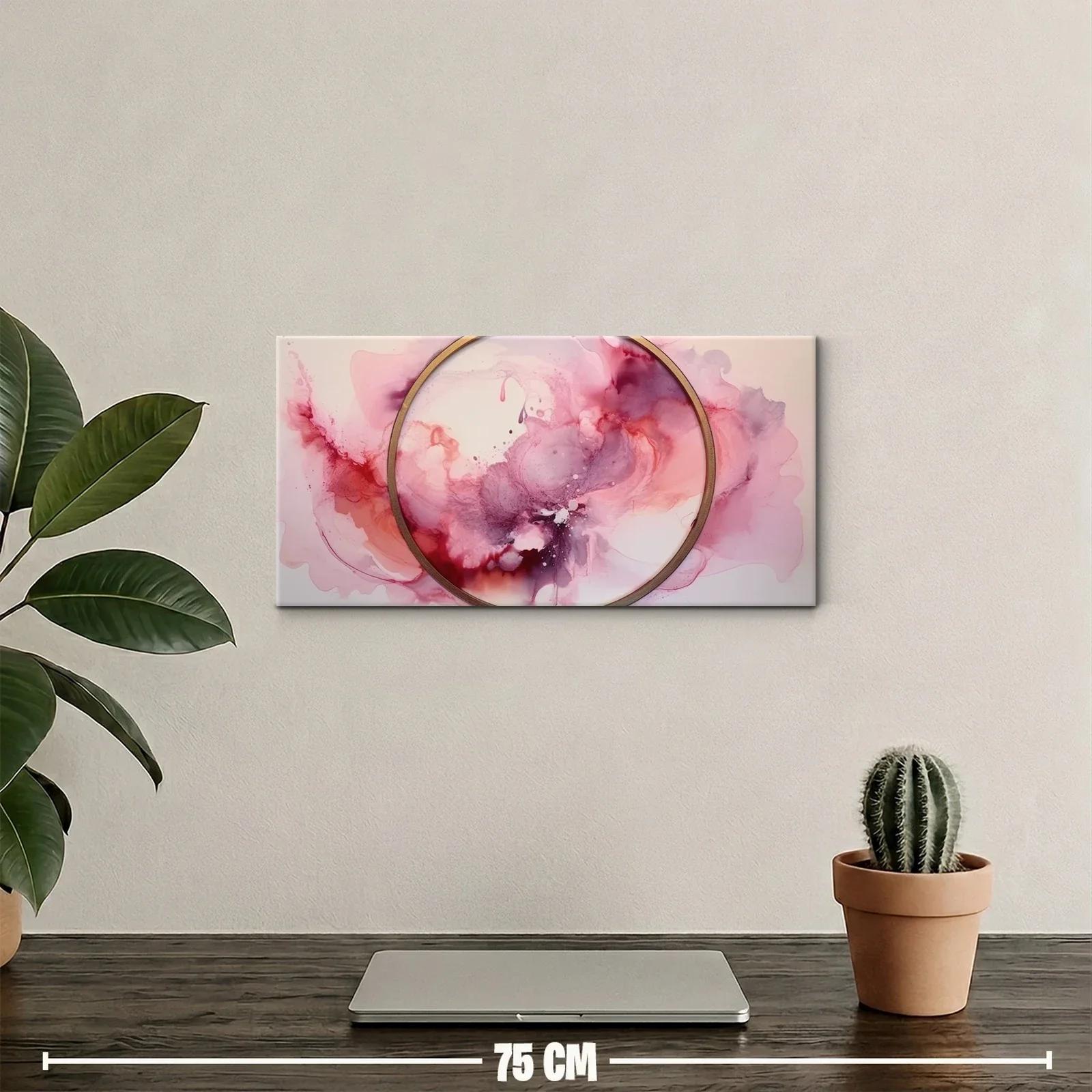 Cuadro círculo dorado con acuarela rosa y granate — miniatura 2