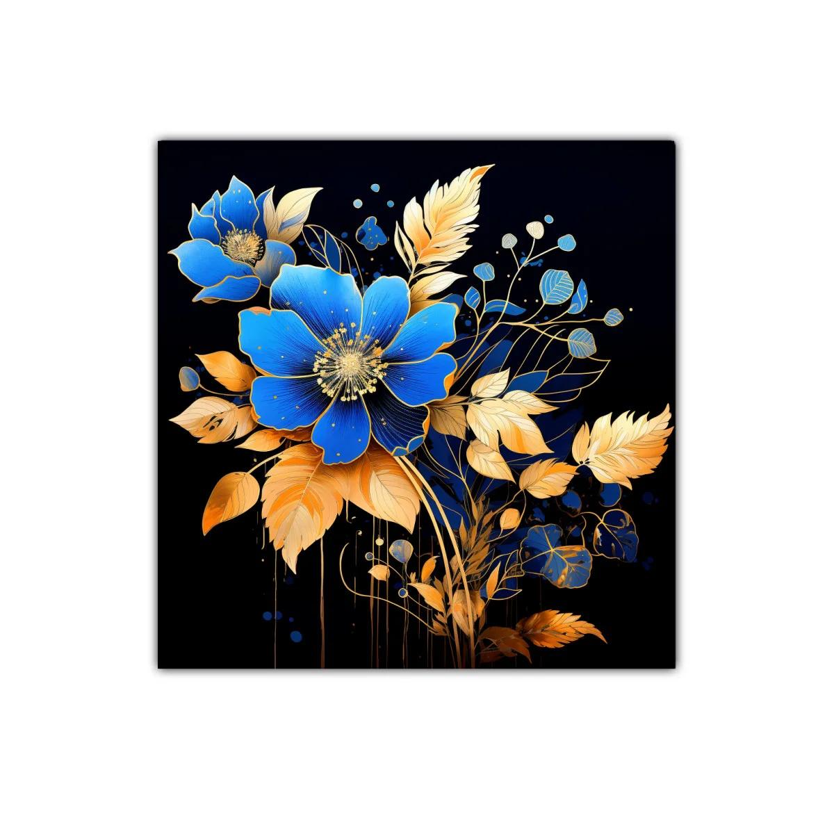 Exuberante ramo floral en tonos dorados y azules vibrantes — imagen principal