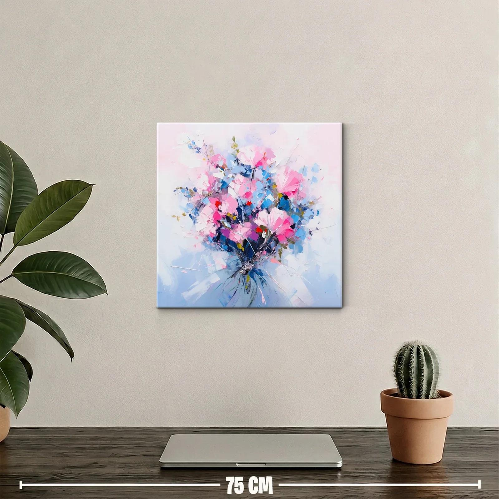 Cuadro con ramo vibrante de flores rosas y azules — miniatura 2