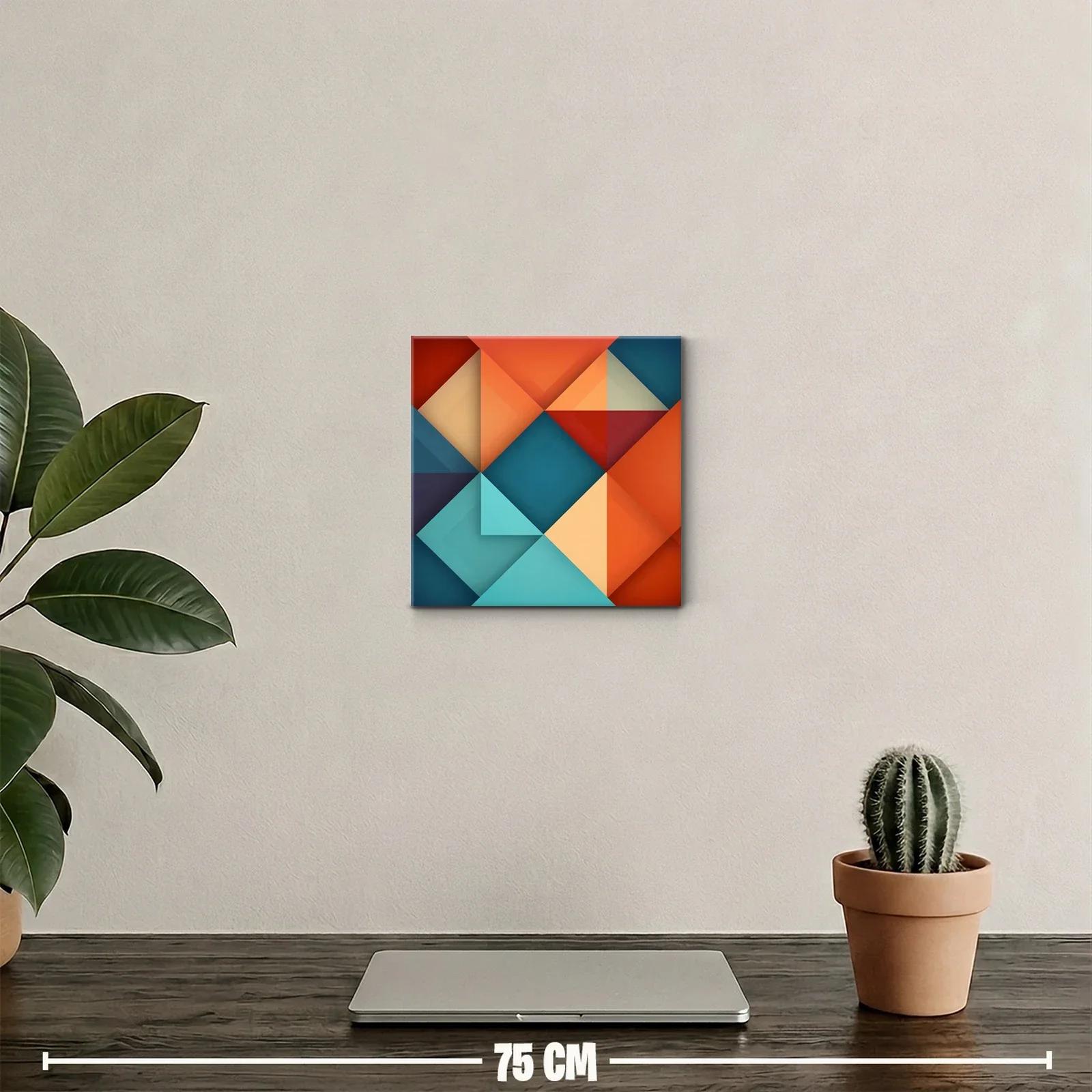 Cuadro decorativo formas geométricas en tonos cálidos y azules — miniatura 2