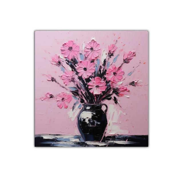 Cuadro vibrante con ramo de flores rosas sobre fondo pastel