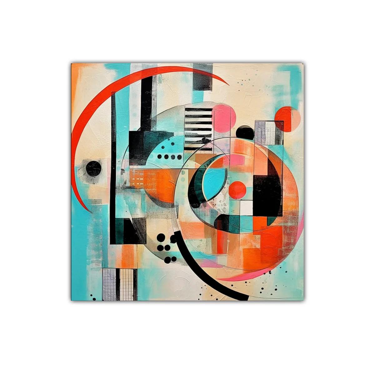 Composición abstracta con círculos y líneas en tonos vivos