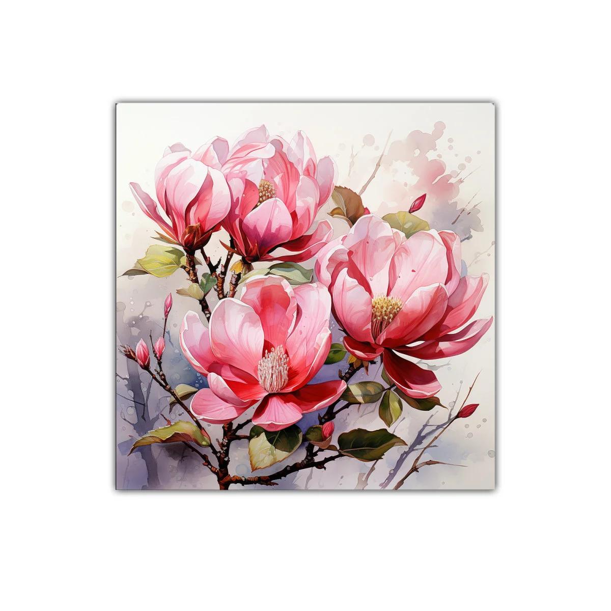 Cuadro decorativo con flores magnolias en tonos rosados — imagen principal
