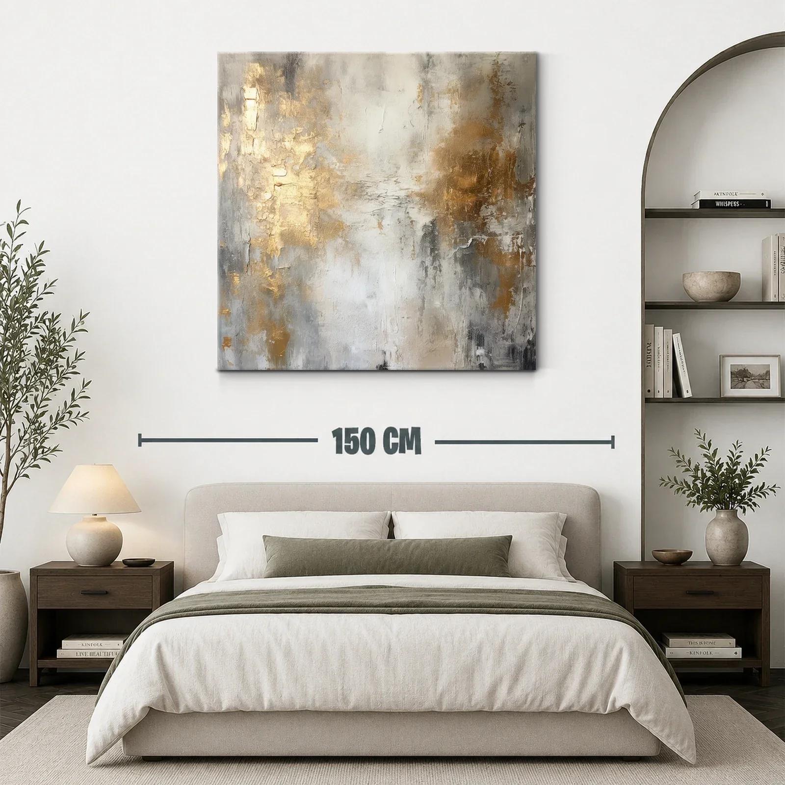 Cuadro abstracto con tonos dorados y grises elegantes — miniatura 3