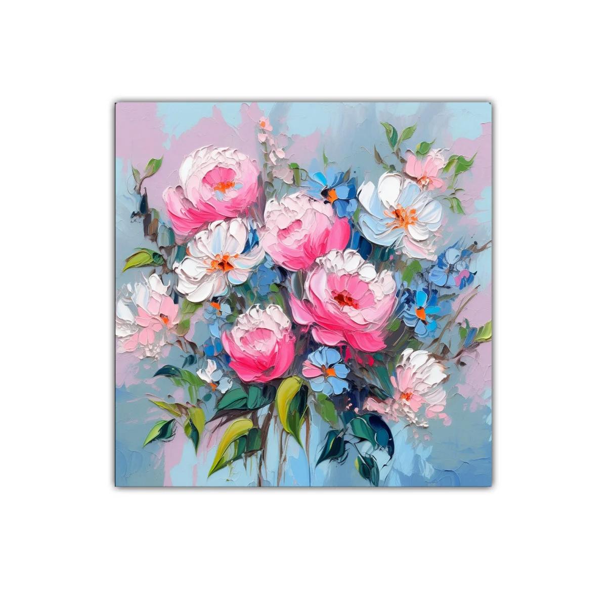 Lienzo con flores en tonos rosados y azules relajantes — imagen principal