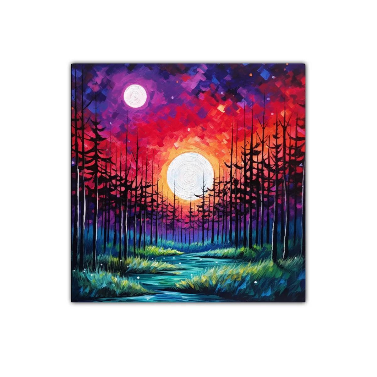 Paisaje de bosque nocturno con luna llena vibrante — imagen principal