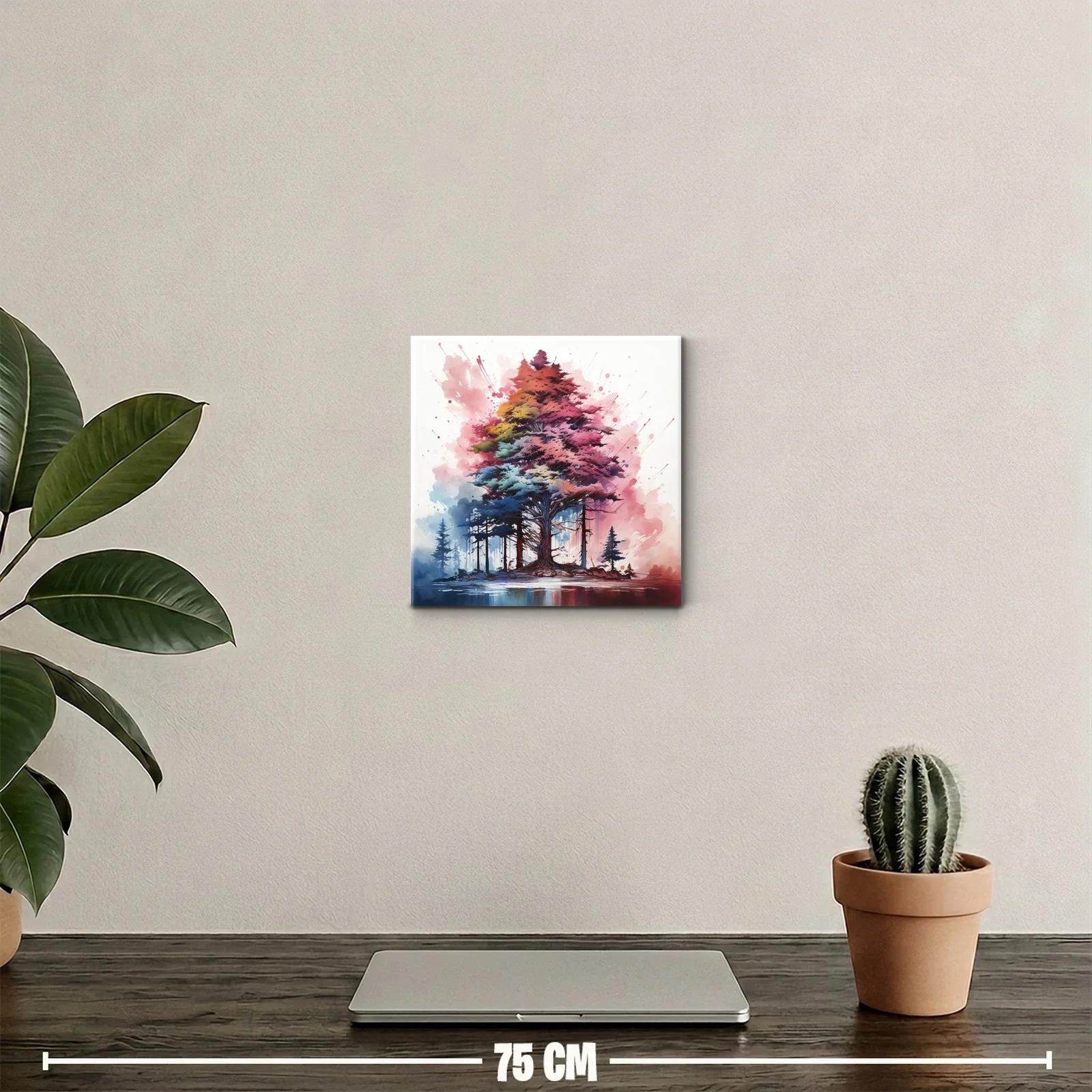 Árbol multicolor con paisaje de bosque y reflejo en agua — miniatura 2