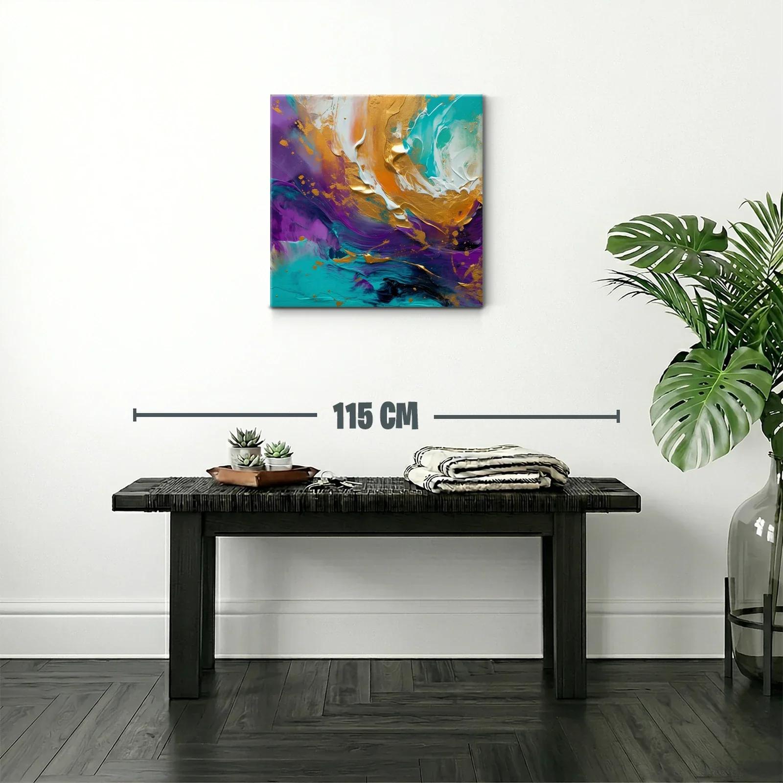 Cuadro abstracto con vibrantes tonos turquesa y dorado — miniatura 2