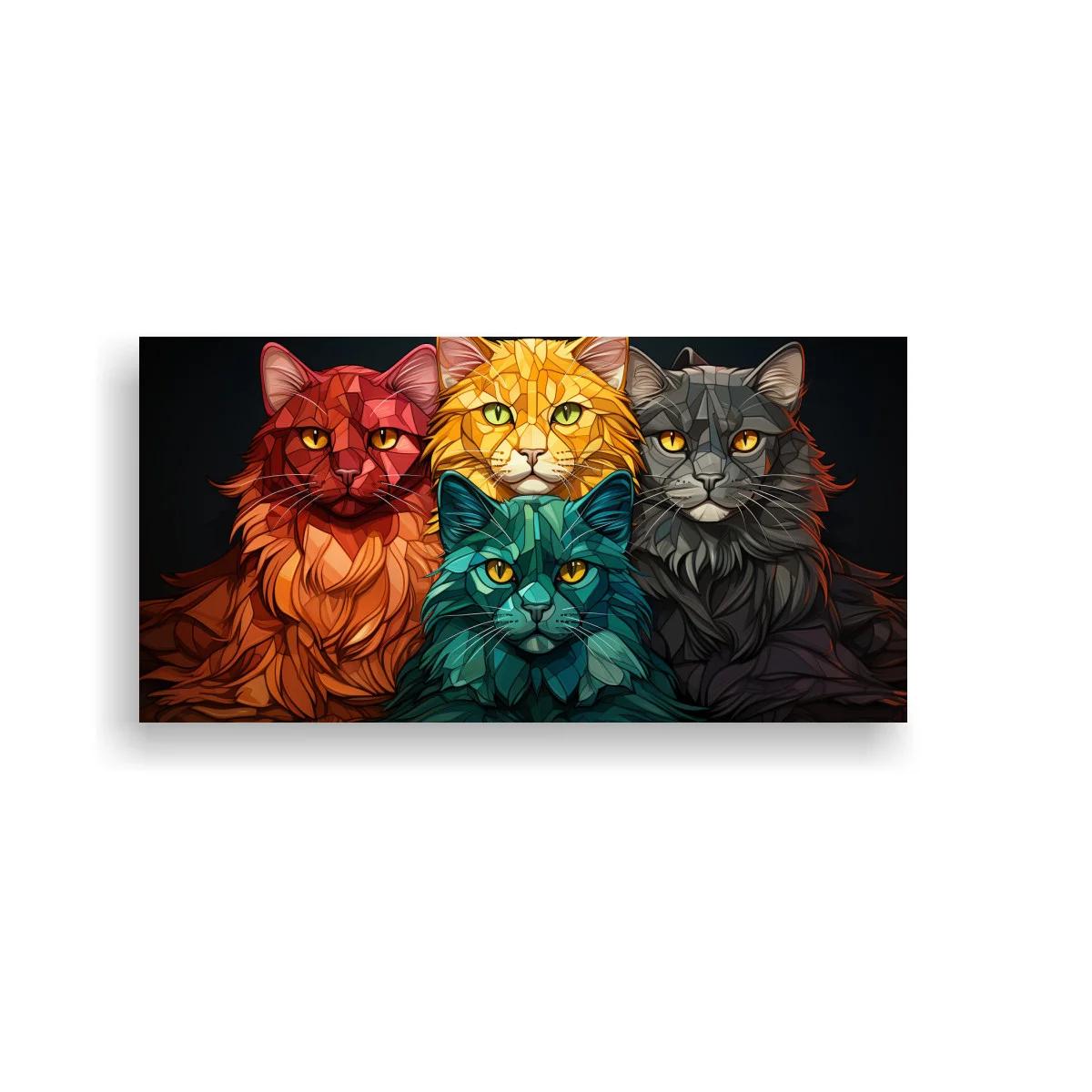 Cuadro cuatro gatos de pelo largo con colores intensos — imagen principal