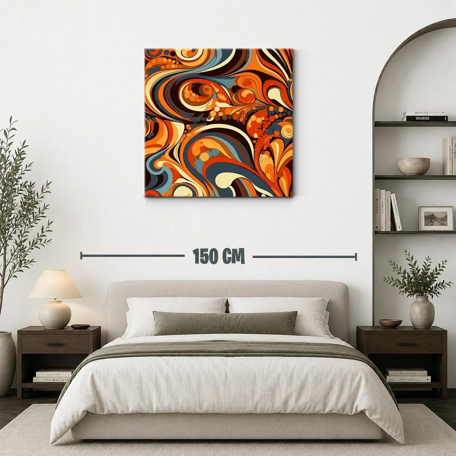 Cuadro abstracto con formas fluidas en tonos cálidos y azulados — miniatura 3