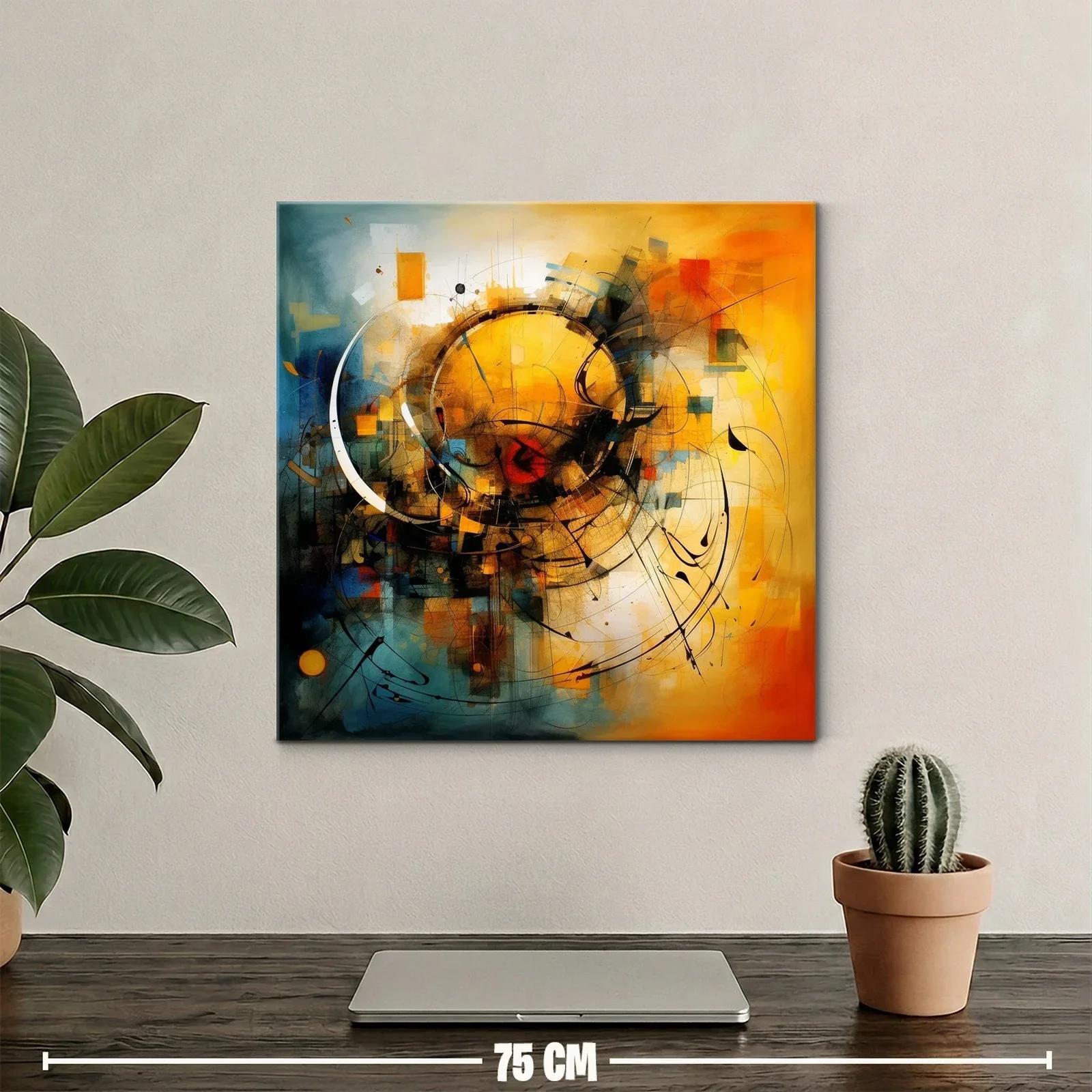 Cuadro abstracto con formas circulares y tonos cálidos y fríos — miniatura 2