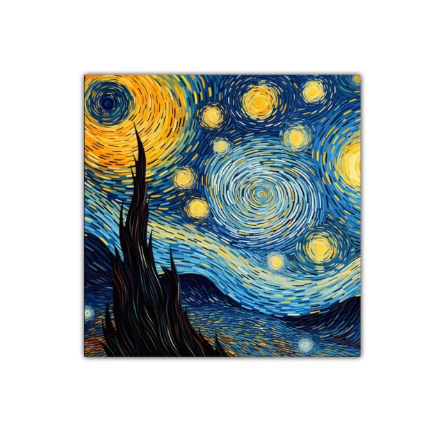 Cuadro nocturno con cielo estrellado en tonos vibrantes