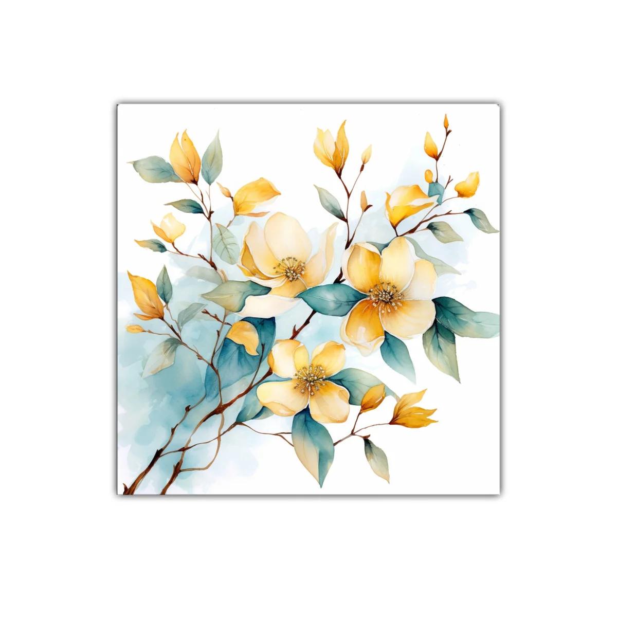 Cuadro decorativo con flores amarillas y hojas en tonos verdes — imagen principal