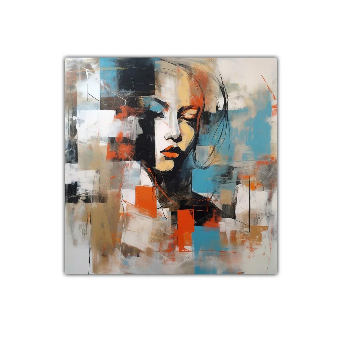 Retrato abstracto femenino con tonos vibrantes y expresivos