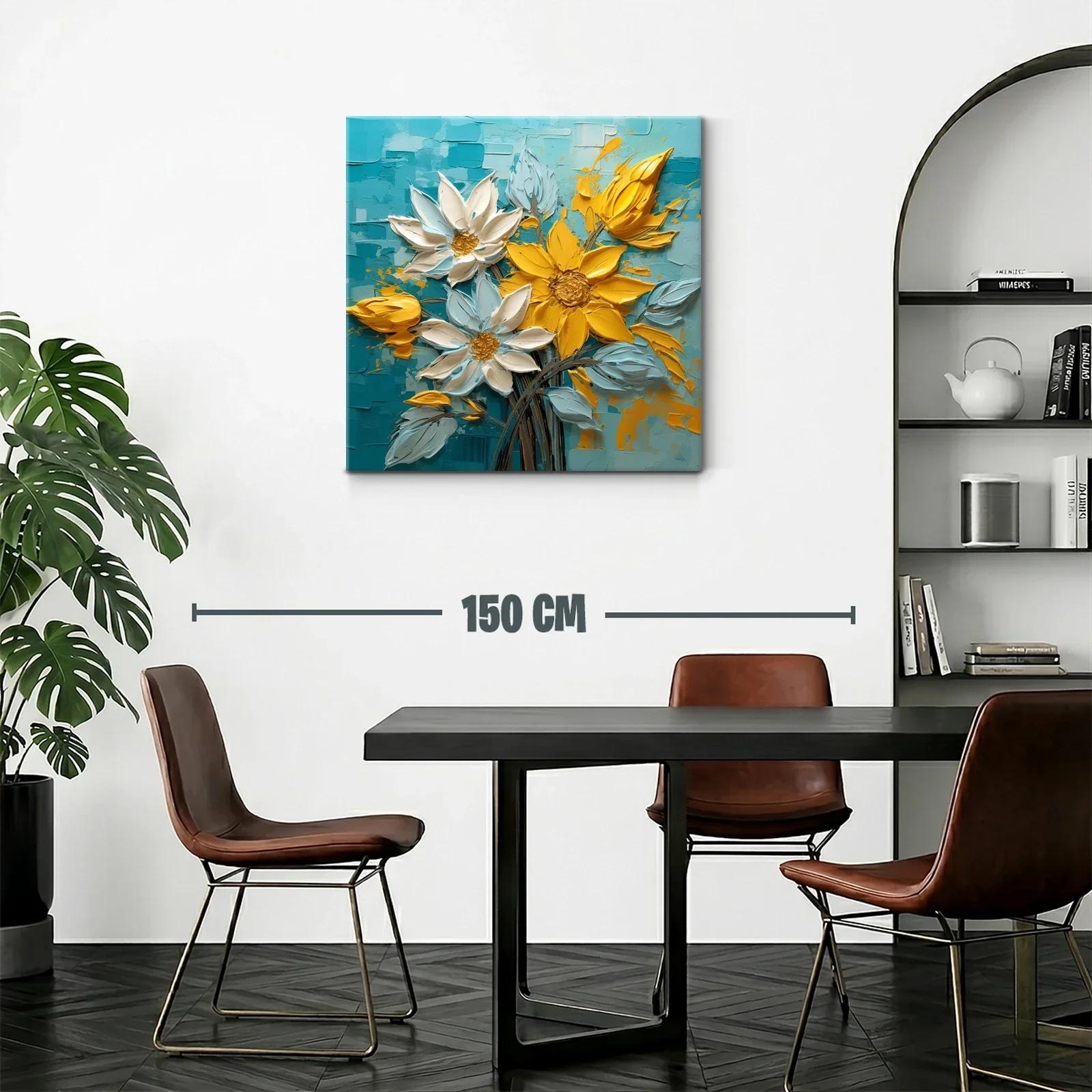 Cuadro floral vibrante con tonos amarillos y azules — miniatura 2