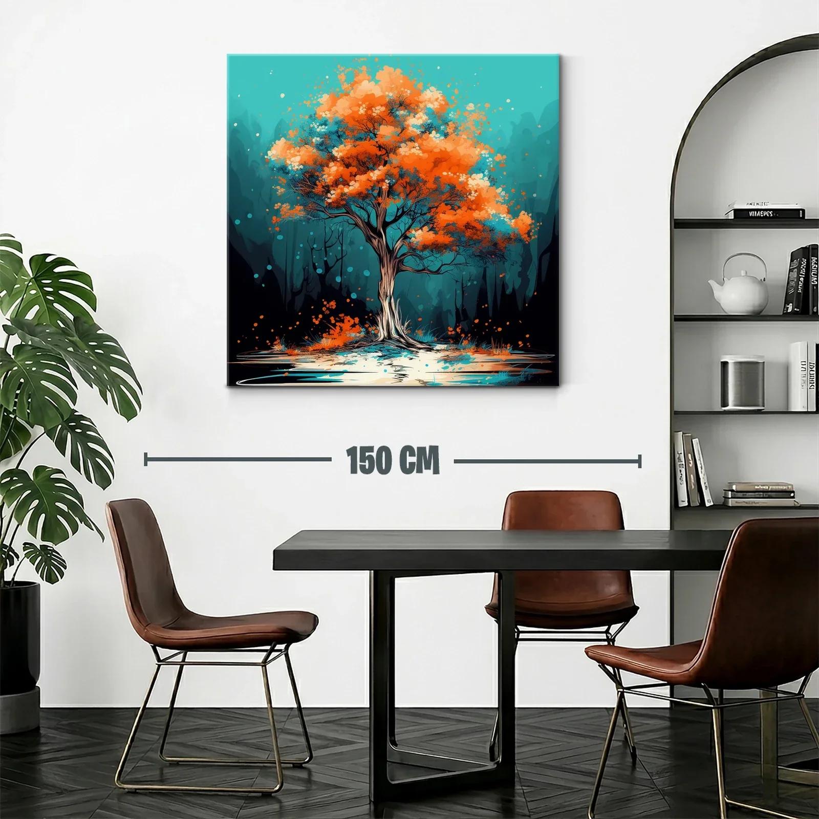 Árbol vibrante con follaje naranja en paisaje azul — miniatura 2