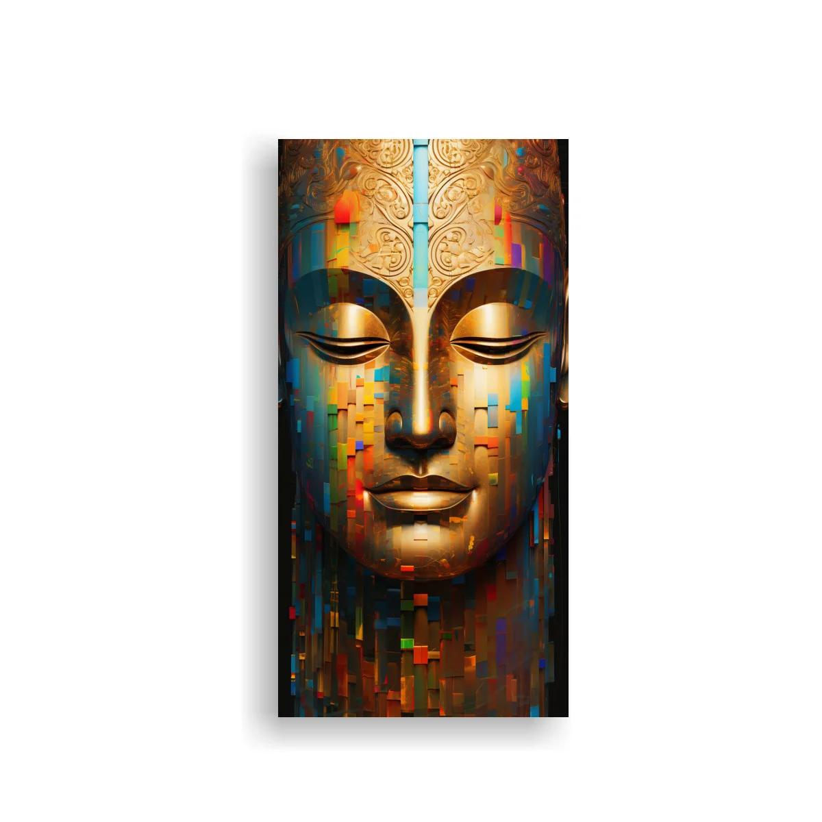 Cuadro rostro de Buda con bloques de color geométricos — imagen principal