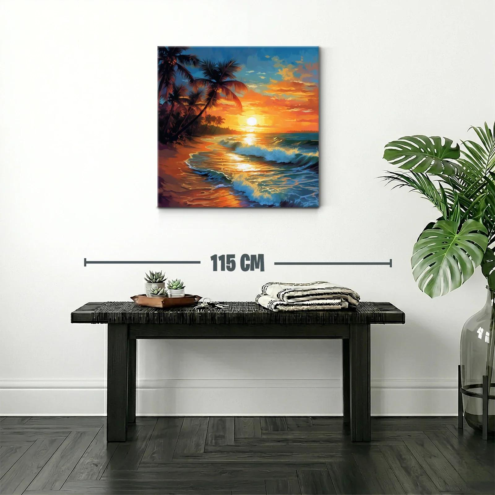 Atardecer tropical con palmeras y olas en la playa — miniatura 2