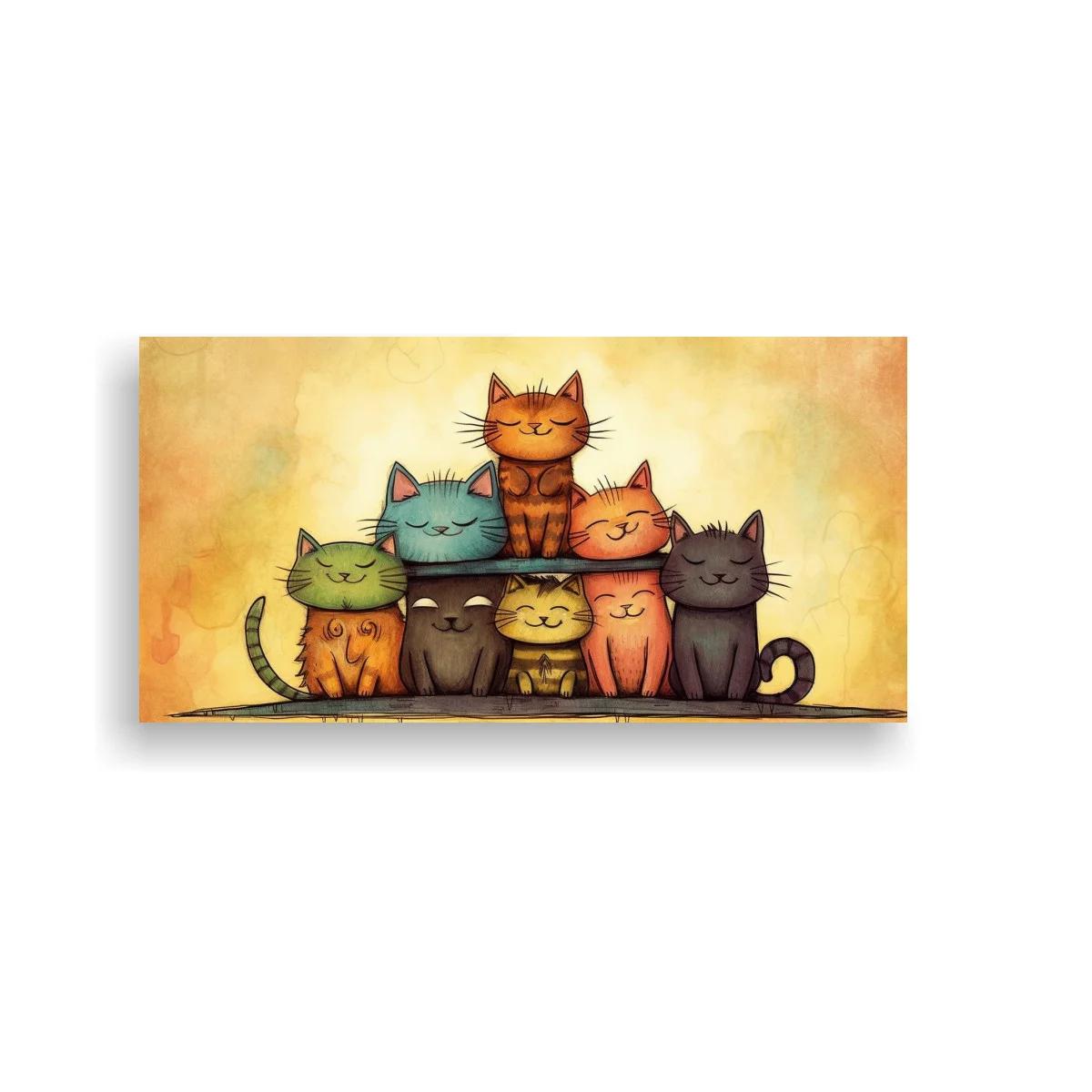 Cuadro grupo de gatos sentados con cola curvada — imagen principal