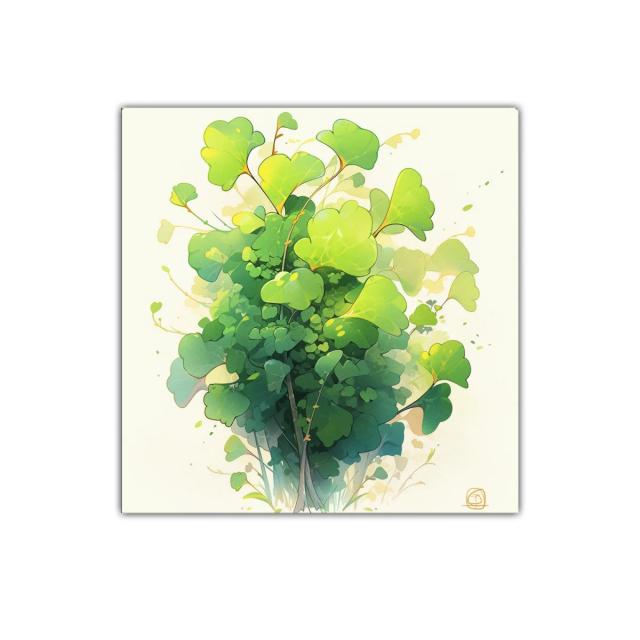 Cuadro con diseño de hojas verdes en tonos vibrantes